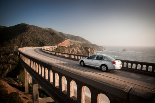 Car crossing Bixby bridge, Big Sur.