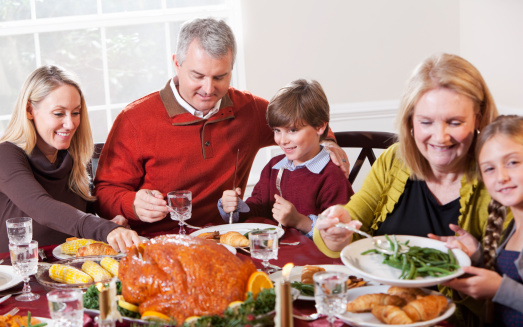 Multi-generation family enjoying holiday dinner