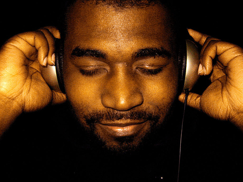 Listening to music on the headphones