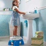 Child brushing teeth on stool